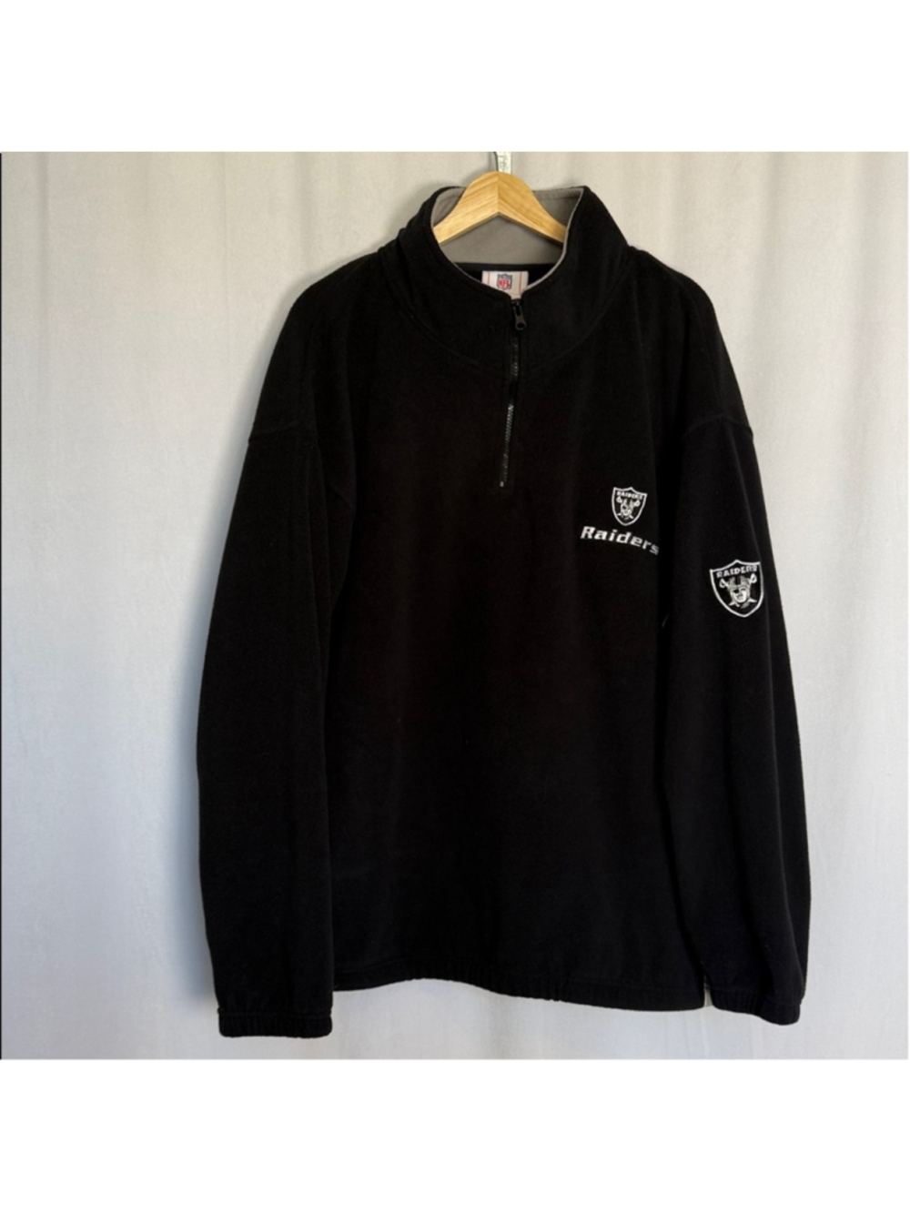Vintage NFL Raiders Men's 1/4 Zip Pullover Fleece Jacket Size XXL Black Silver